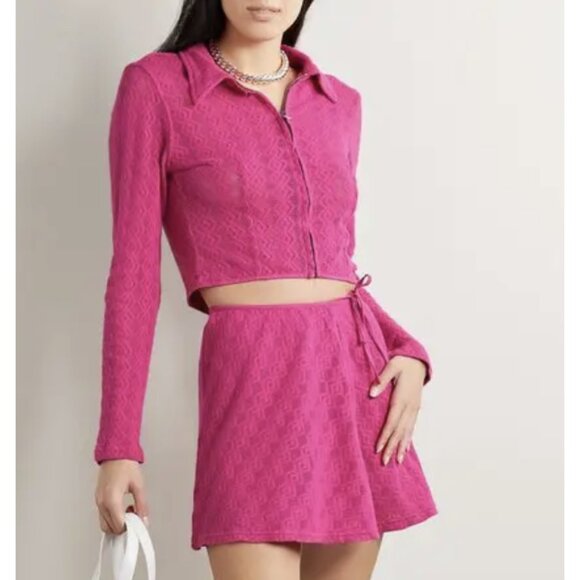 AGR Tops - AGR Pointelle Lace Cropped Shirt in Vibrant Pink Preppy Avant Garde Y2K XS NWT